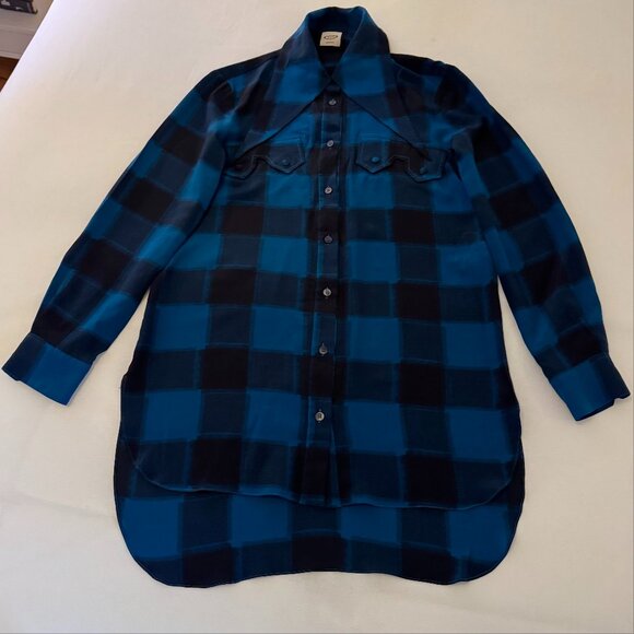 Tod's Tops - Tod's Button-Down Elaborate Collar Shirt | Blue & Black Plaid | Size IT 38 US 4